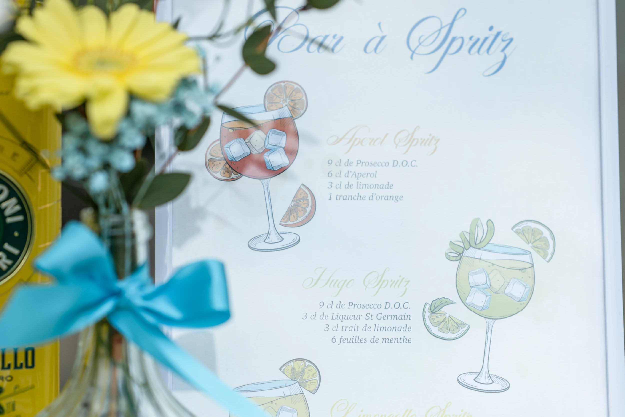 Affiche "Bar à Spritz" présentant les trois Spritz pour le mariage Dolce Vita