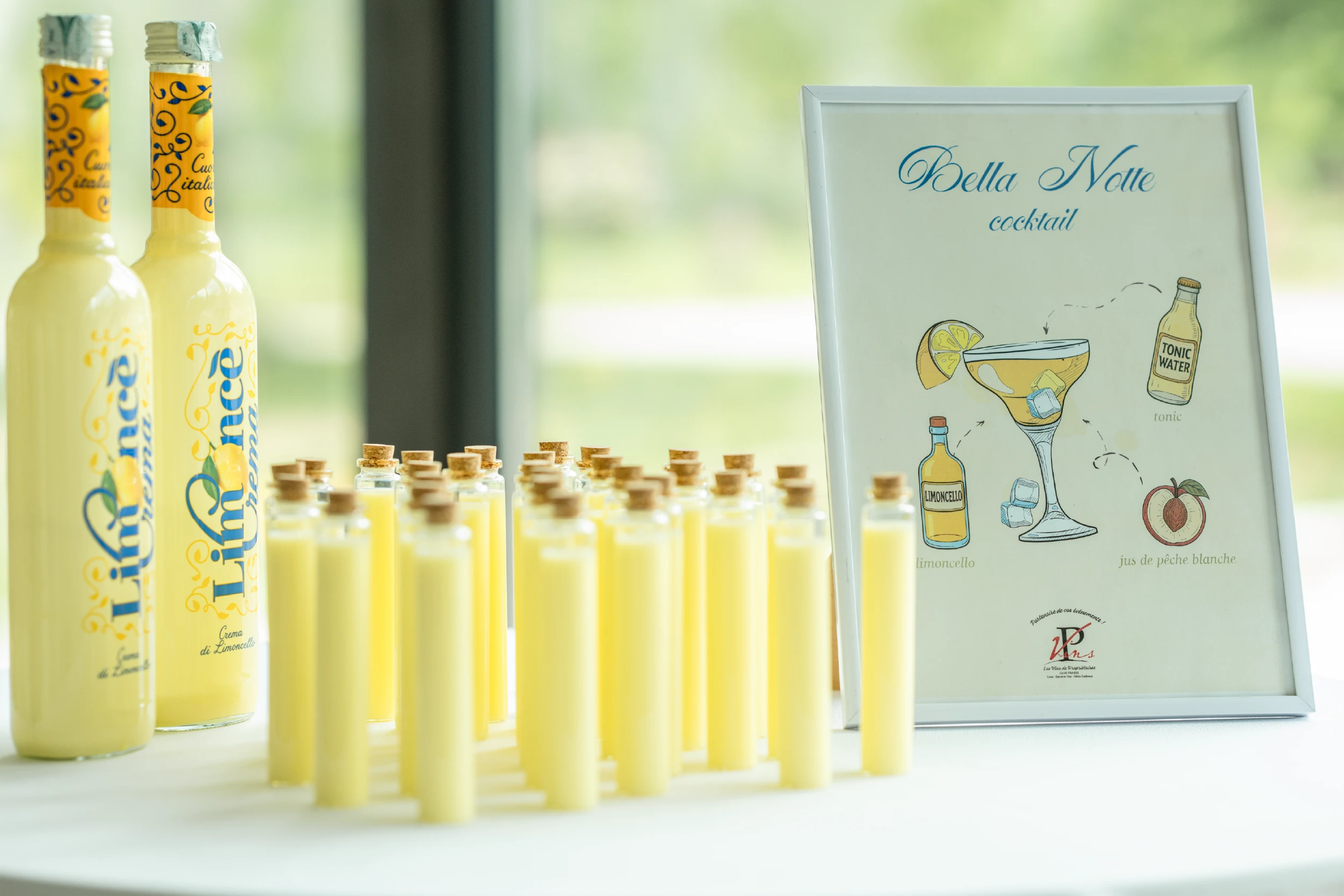 Affiche pour expliquer la recette du cocktail "Bella Notte" pour le mariage Dolce Vita